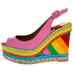 Valentino Pink Leather Multicolor Wedge 1973 Espadrille Sandals Size 36