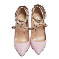 Valentino Pink Leather Rockstud Ankle Strap Pumps Size 36