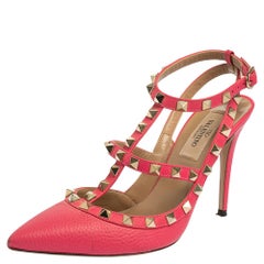 Valentino Pink Leather Rockstud Ankle Strap Pumps Size 36.5