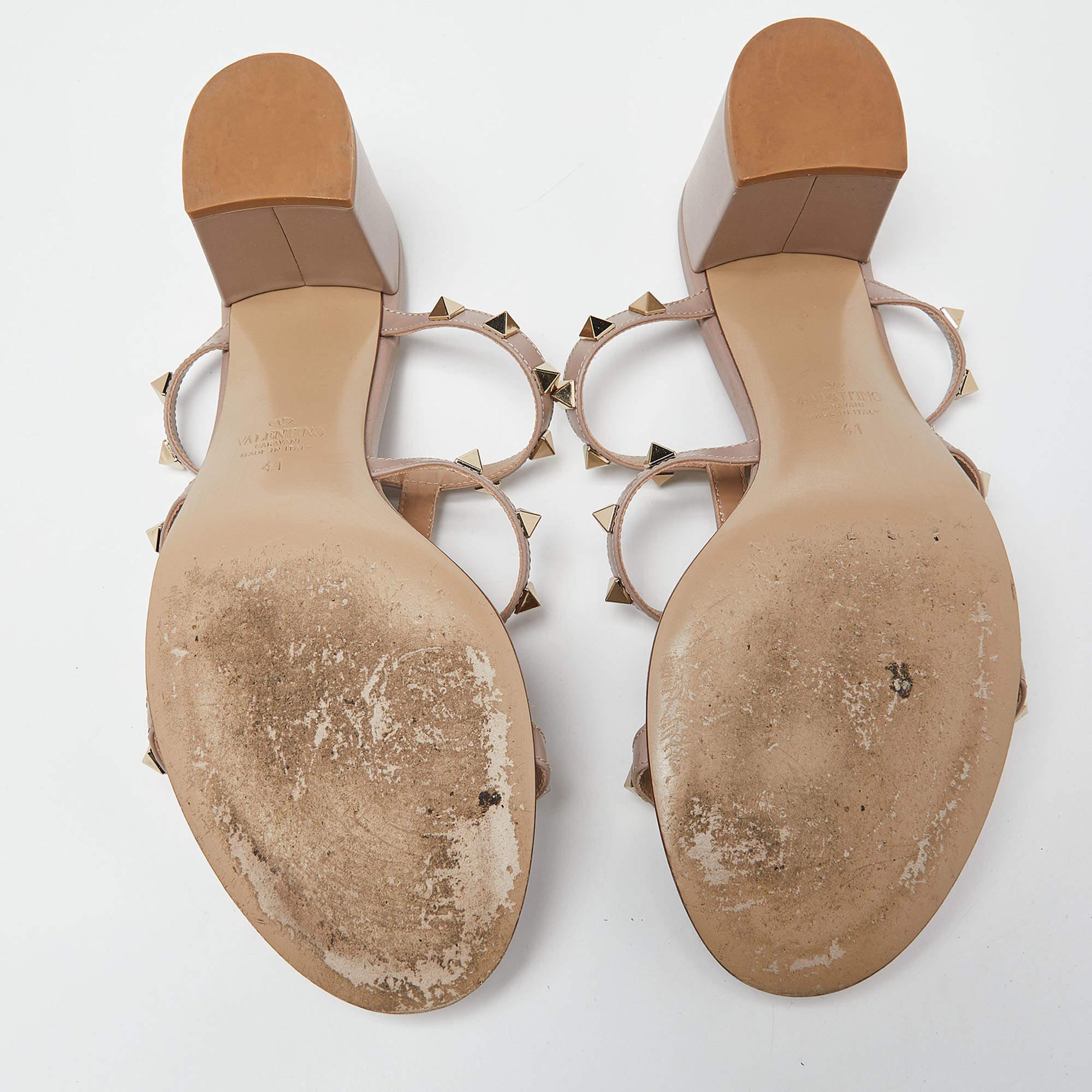 Valentino Pink Leather Rockstud Block Heel Slide Sandals Size 41 2