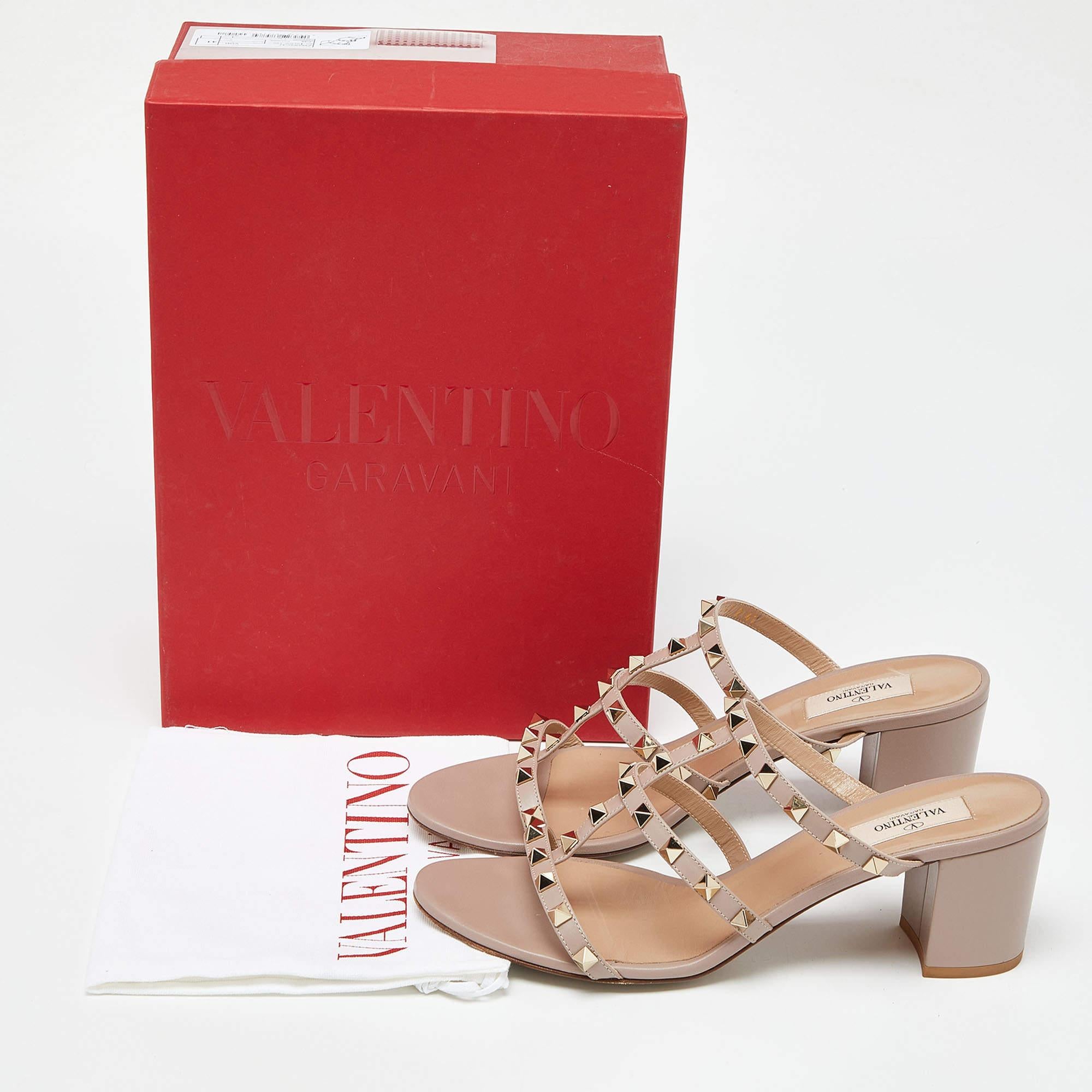 Valentino Pink Leather Rockstud Block Heel Slide Sandals Size 41 5