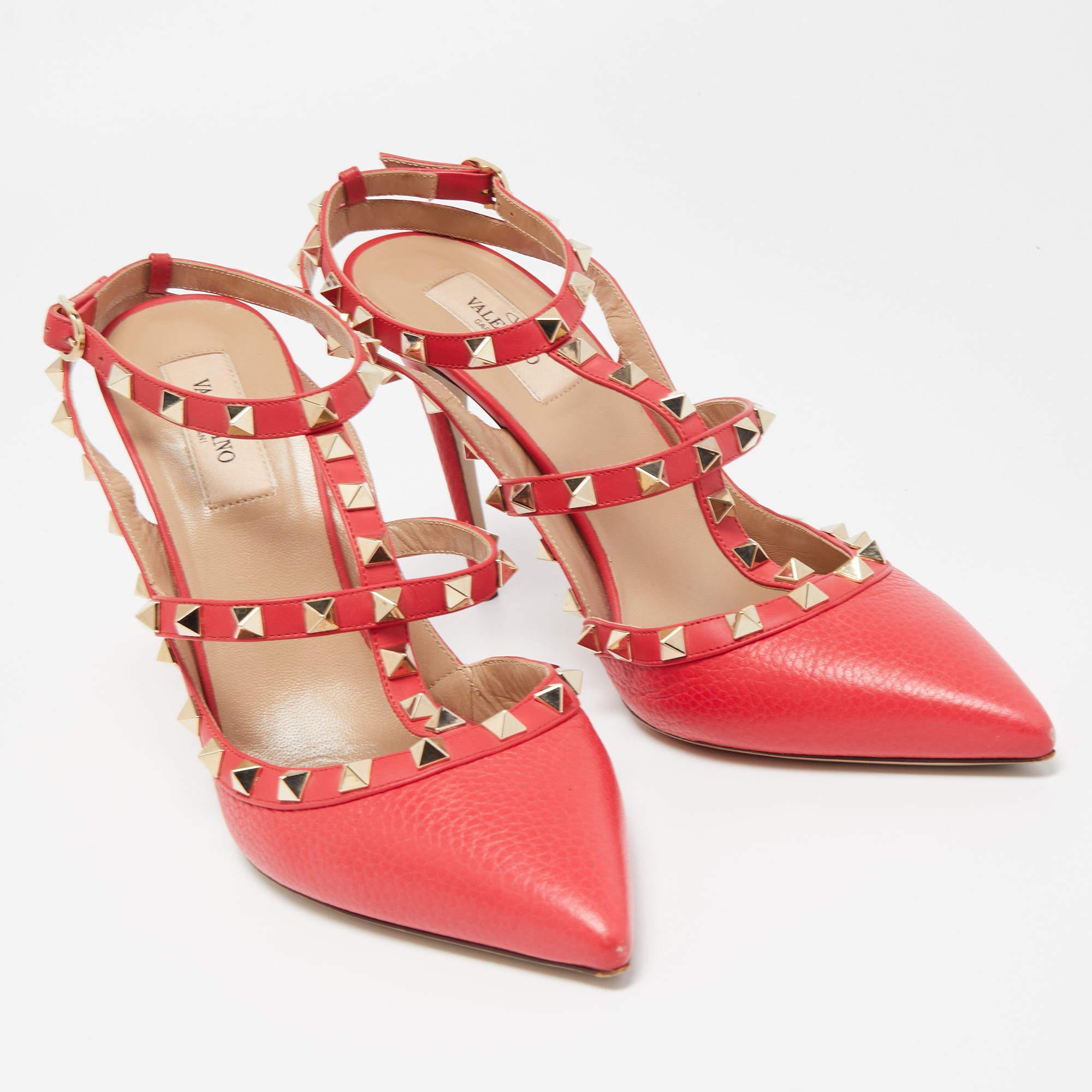 Women's Valentino Pink Leather Rockstud Caged Pumps