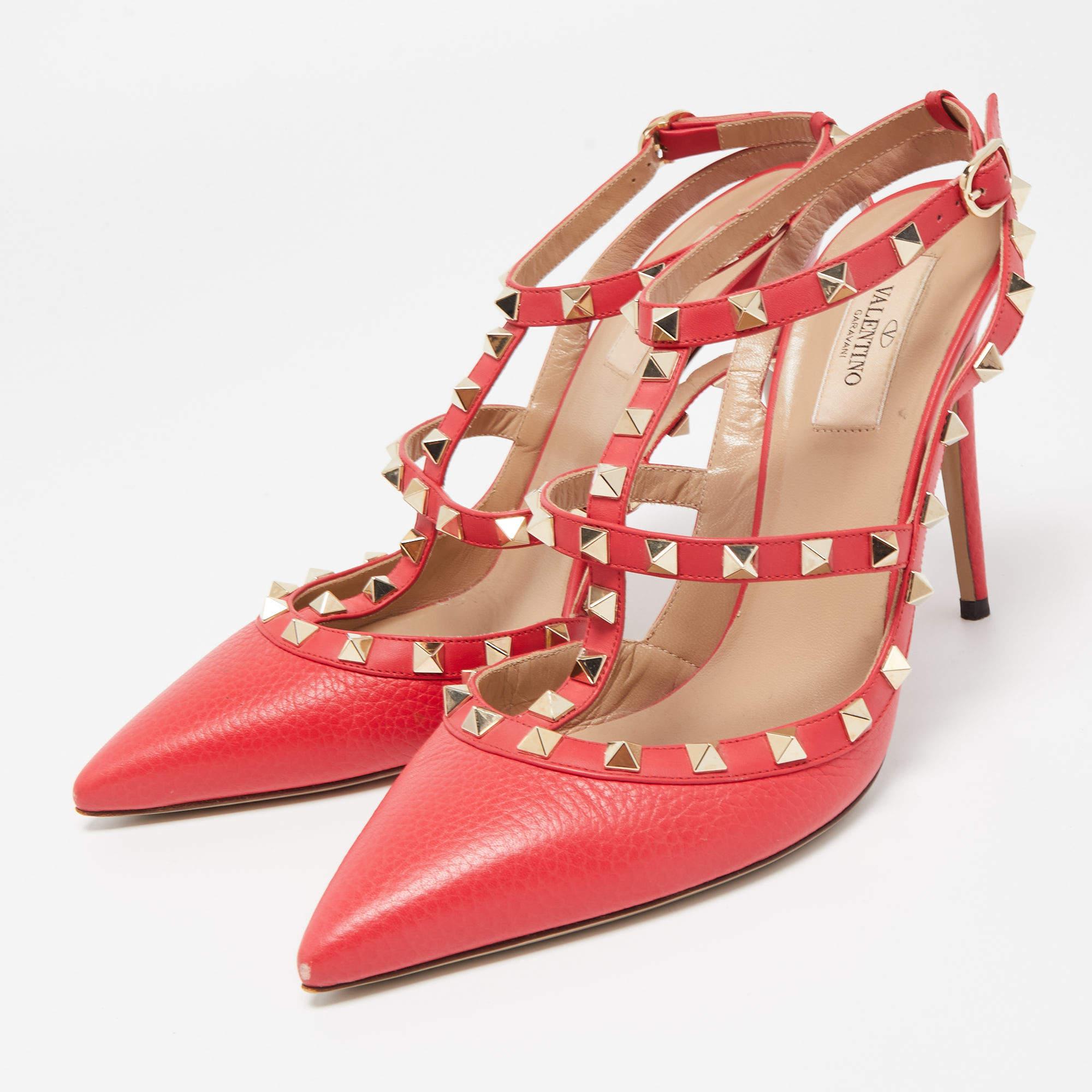 Valentino Pink Leather Rockstud Caged Pumps 2