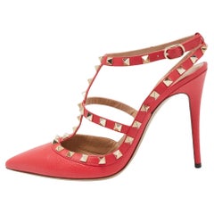 Valentino Pink Leather Rockstud Caged Pumps