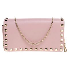 Valentino Pink Leather Rockstud Flap Chain Clutch