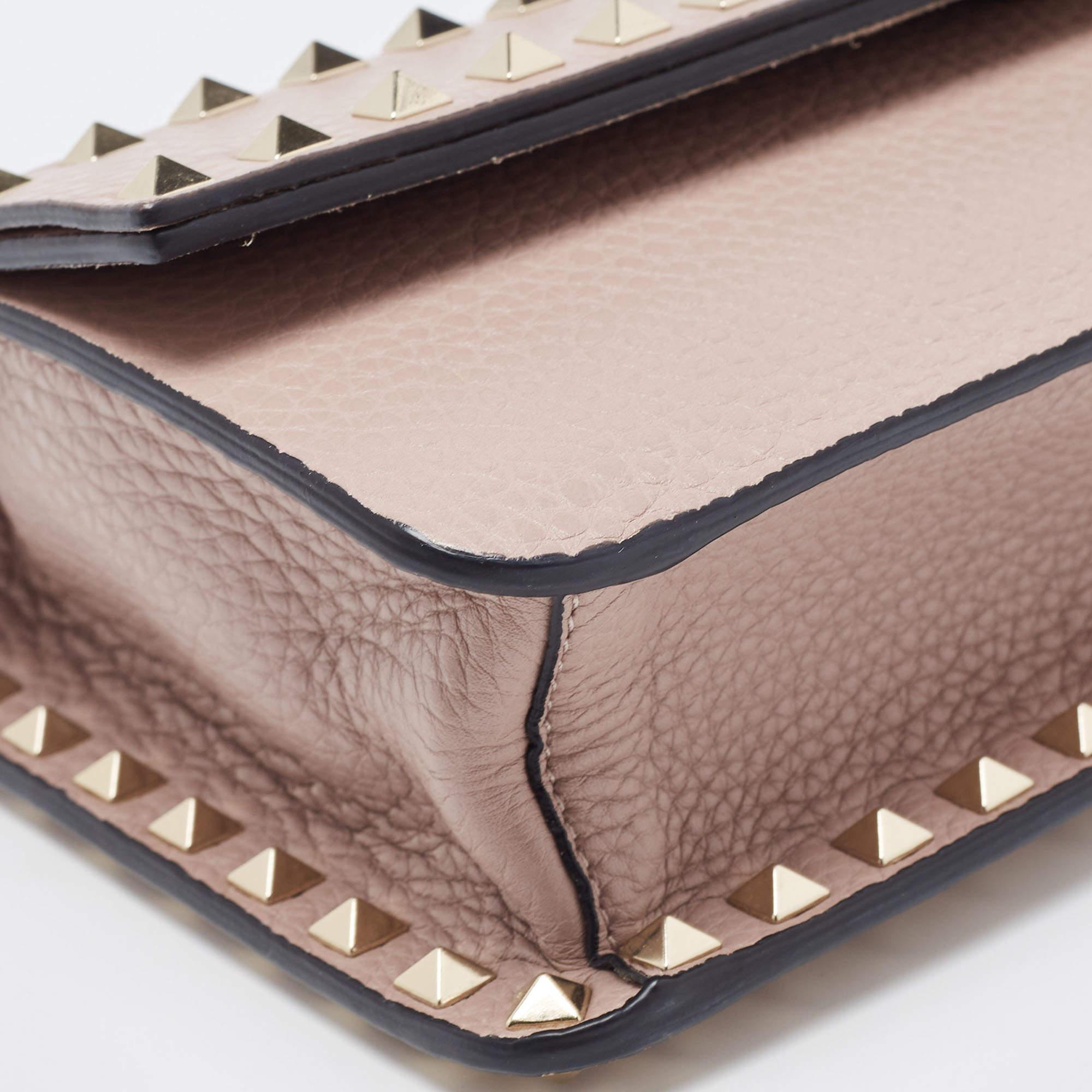 Women's Valentino Pink Leather Rockstud Flap Wristlet Clutch