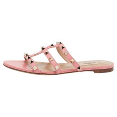 Valentino Pink Leather Rockstud Flat Slides Size 37