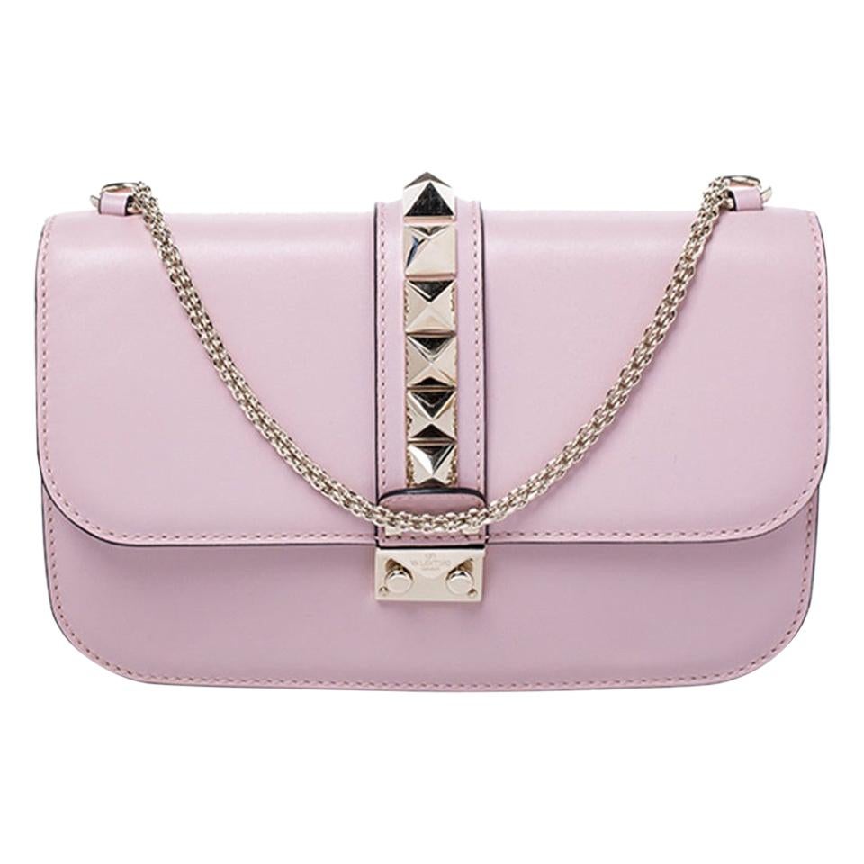 Valentino Pink Leather Rockstud Medium Glam Lock Flap Bag For Sale at ...