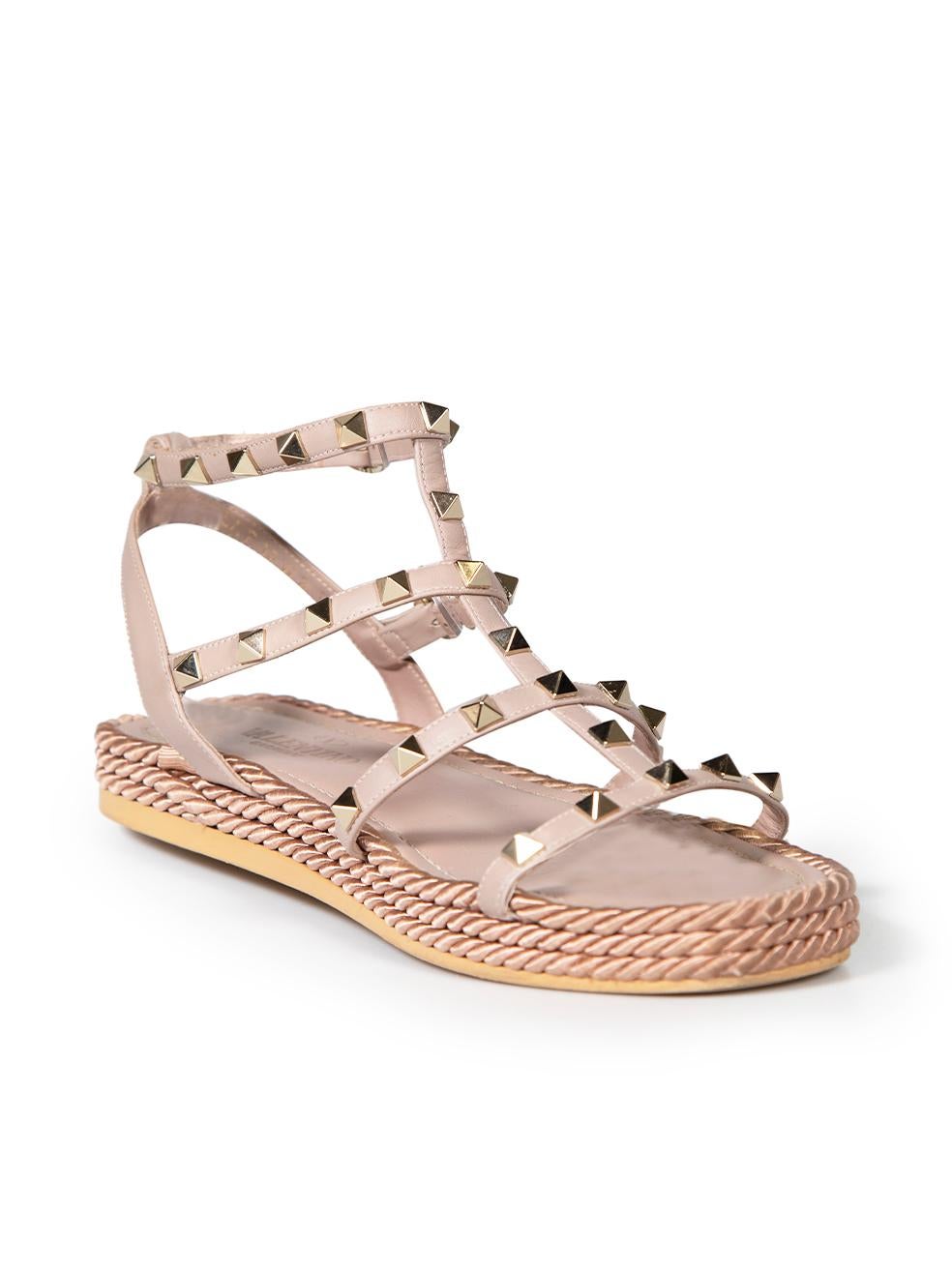 CONDITION is Very good. Minimal wear to sandals is evident. Minimal creasing to inner soles on this used Valentino designer resale item. These shoes come with original dust bag.
 
 
 
 Details
 
 
 Pink
 
 Leather
 
 Sandals
 
 Rockstud detail
 
