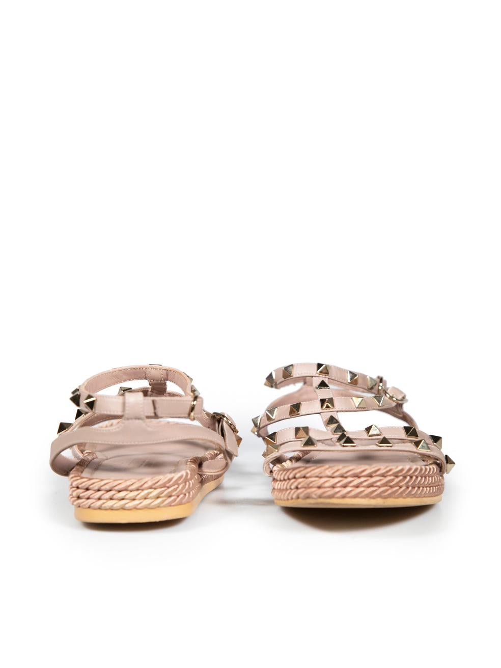 Valentino Pink Leather Rockstud Sandals Size IT 38 In Good Condition For Sale In London, GB