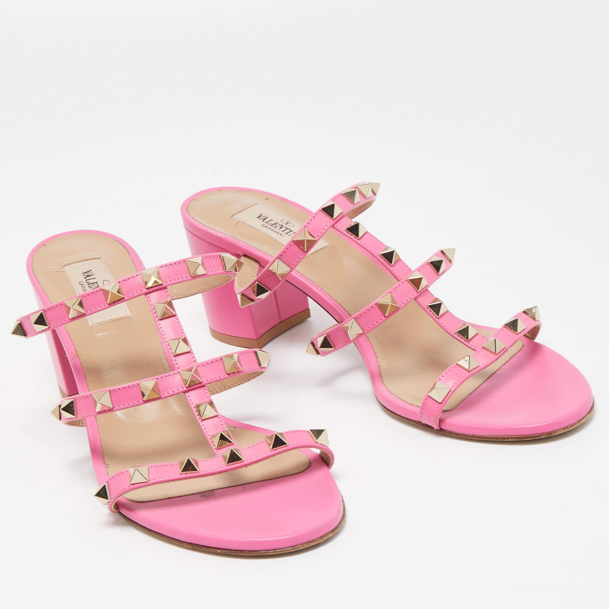 Valentino Pink Leather Rockstud Slide Sandals Size 40 1