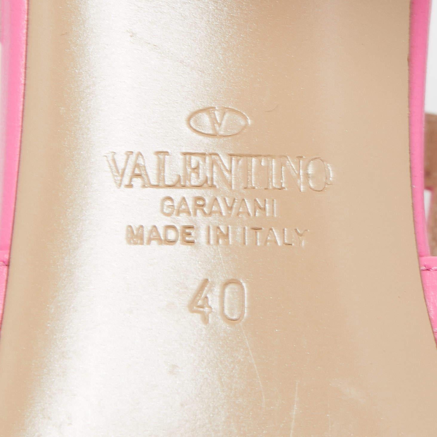 Valentino Pink Leather Rockstud Slide Sandals Size 40 2