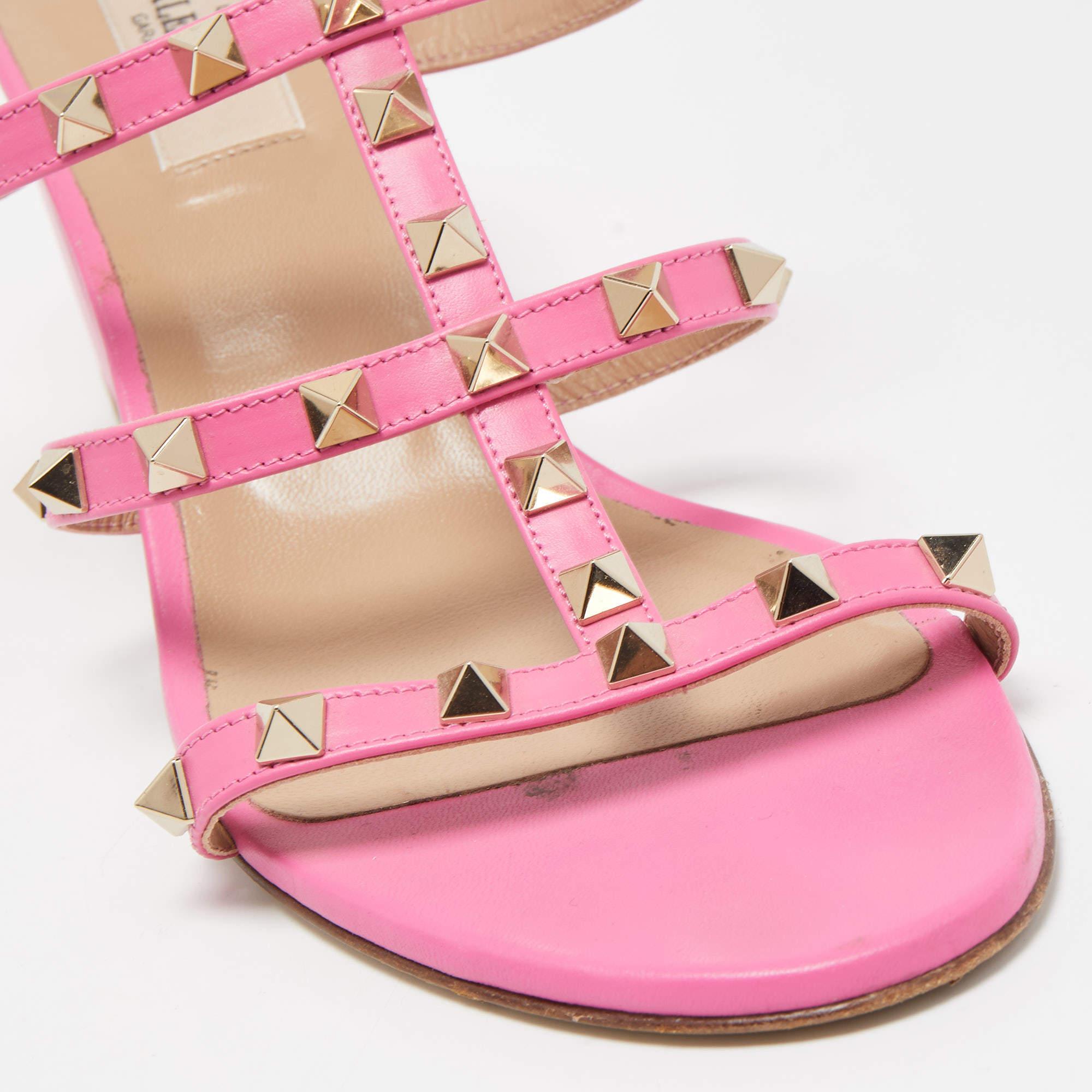 Valentino Pink Leather Rockstud Slide Sandals Size 40 3