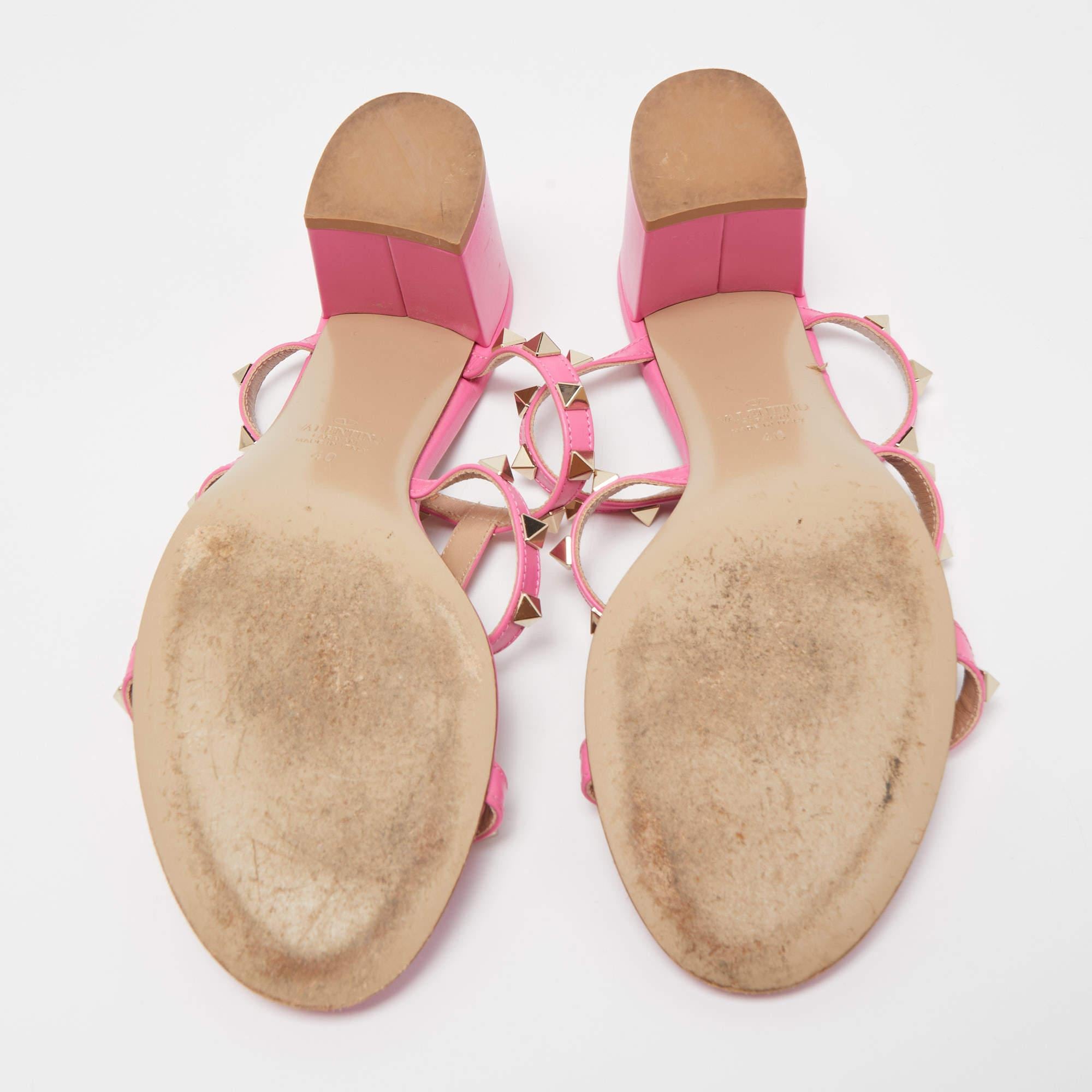 Valentino Pink Leather Rockstud Slide Sandals Size 40 4