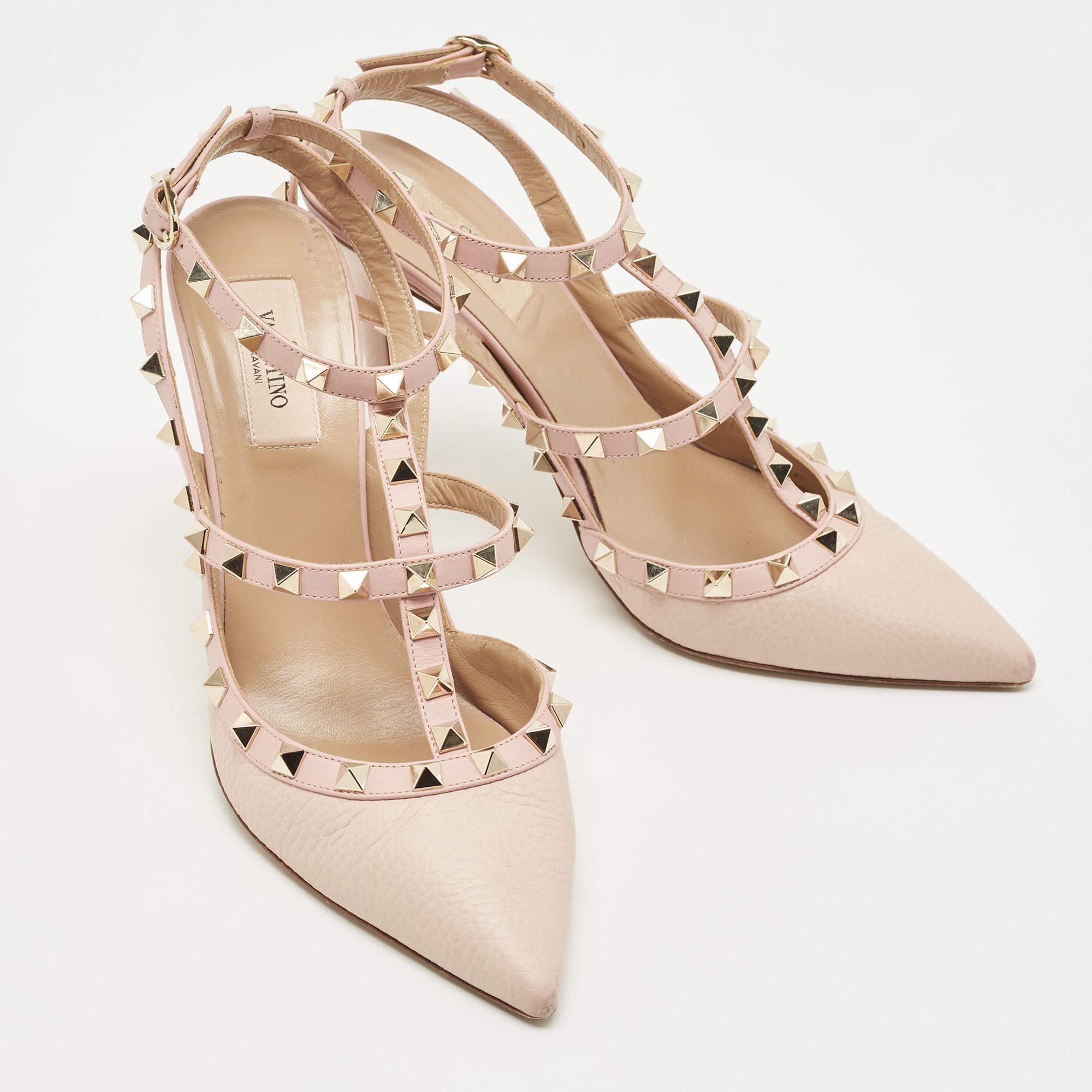 Valentino Pink Leather Rockstud Slingback Pumps Size 39 In Good Condition In Dubai, Al Qouz 2