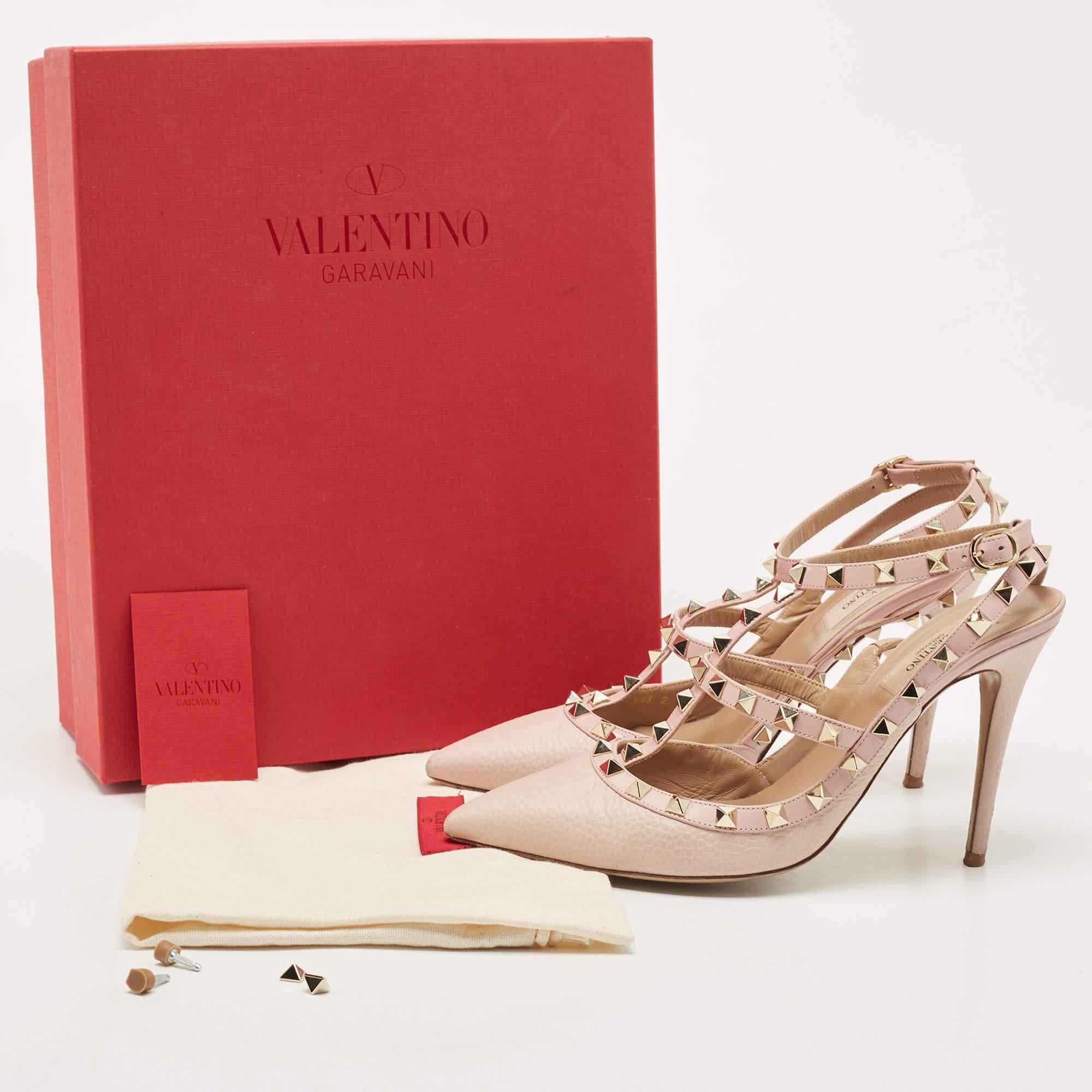 Valentino Pink Leather Rockstud Slingback Pumps Size 39 5