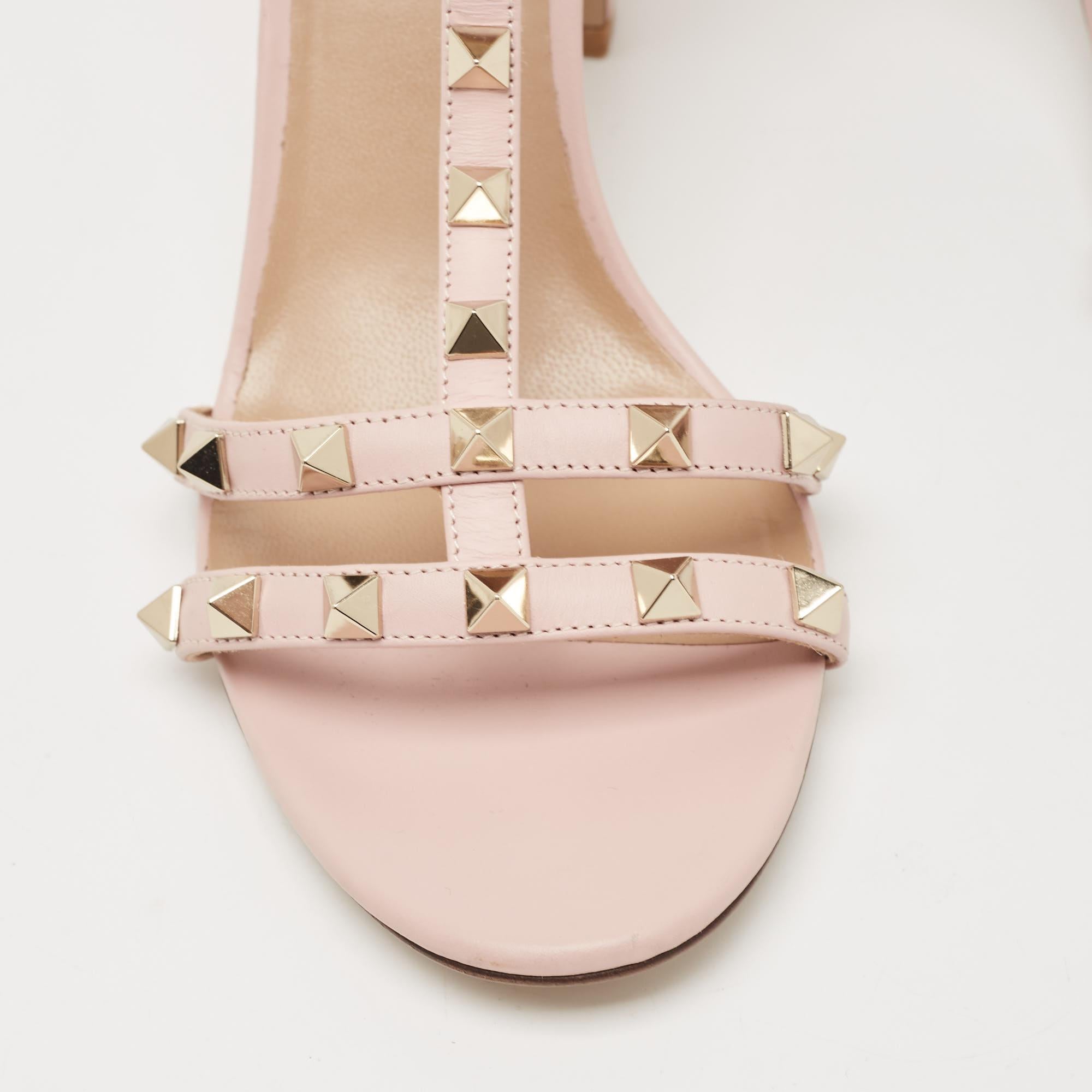 Valentino Pink Leather Rockstud Strappy Block Heel Sandals Size 39 1