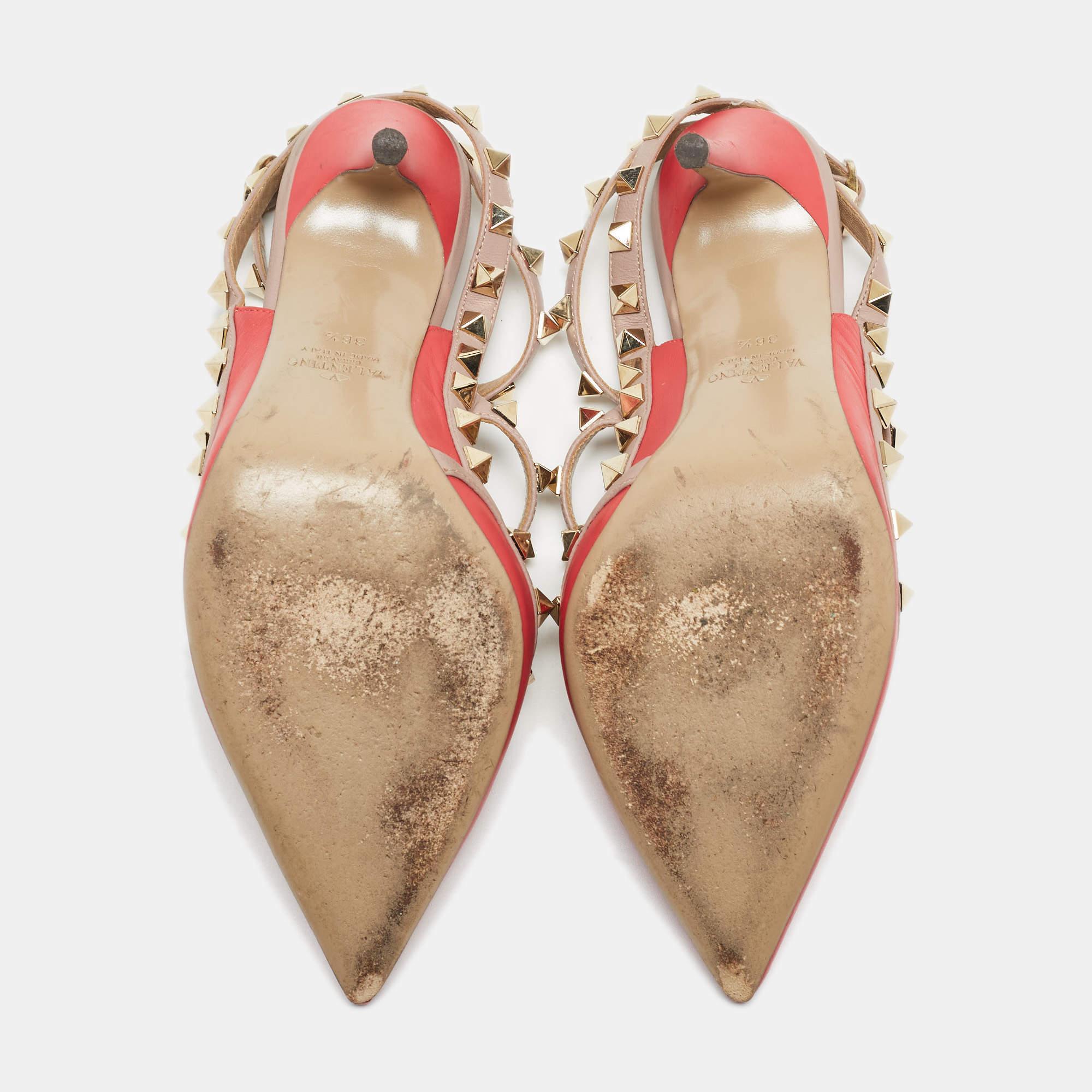 Valentino Pink Leather Rockstud Strappy Pointed Toe Pumps  3