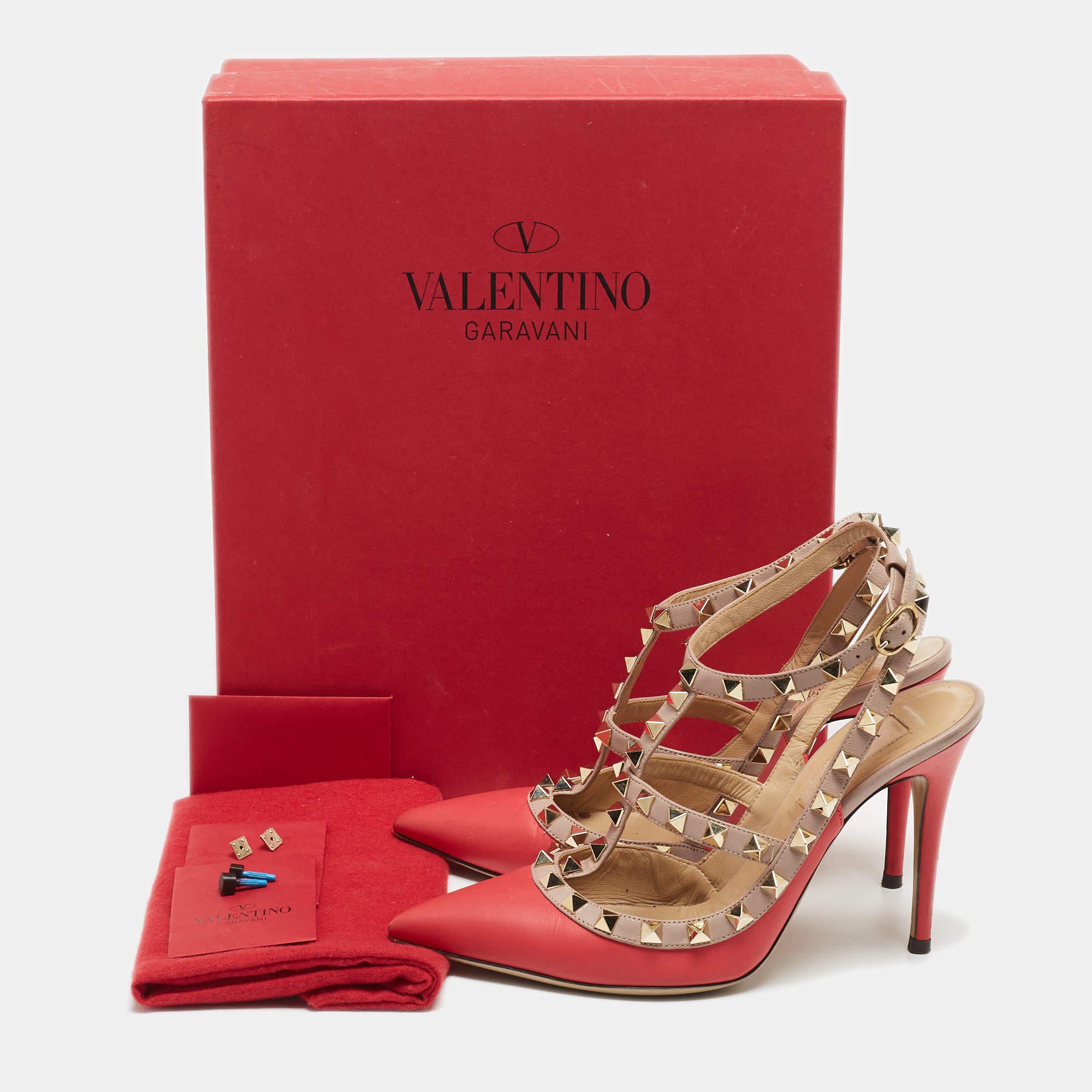 Valentino Pink Leather Rockstud Strappy Pointed Toe Pumps  5