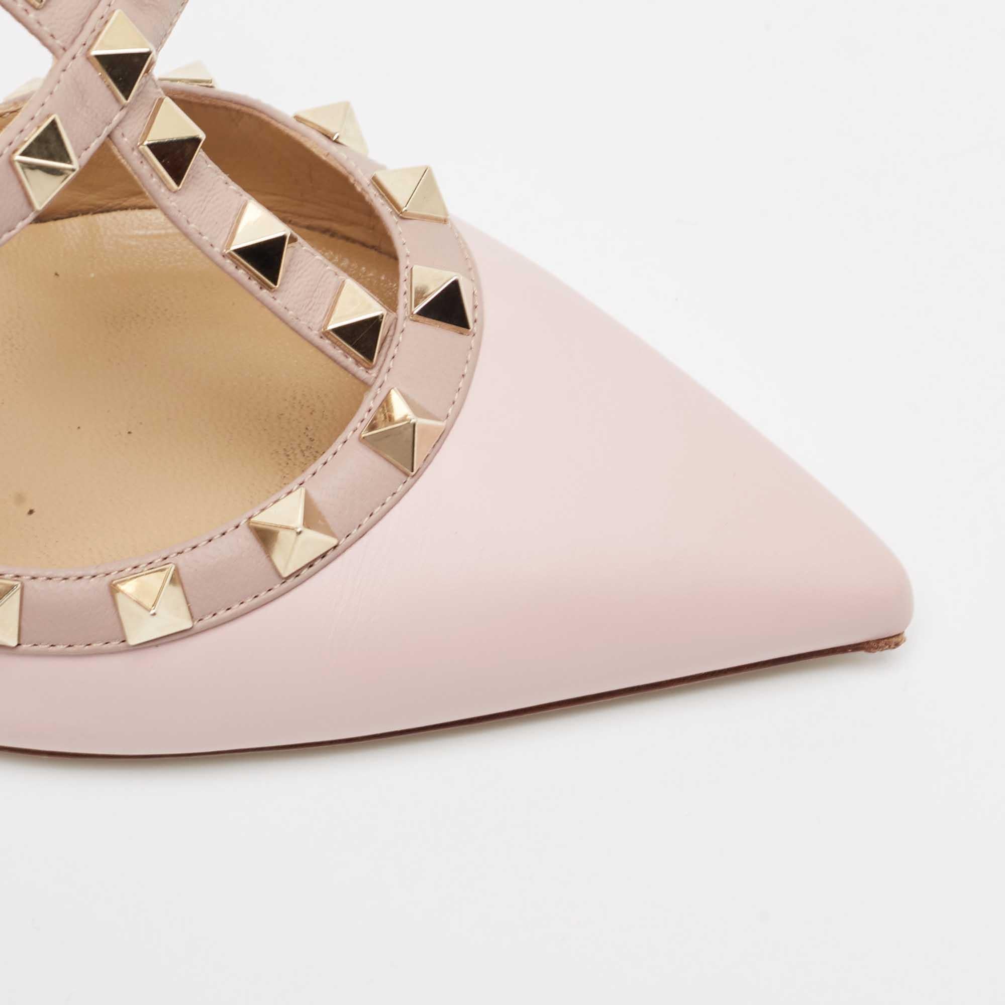 Valentino Pink Leather Rockstud Strappy Pointed Toe Pumps Size 39 1