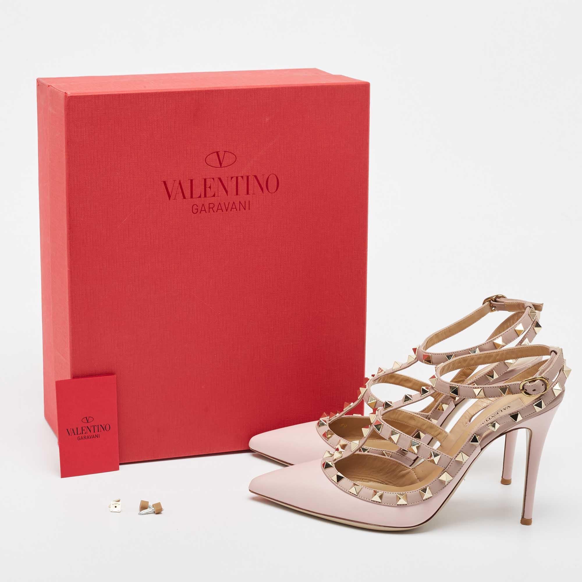 Valentino Pink Leather Rockstud Strappy Pointed Toe Pumps Size 39 5