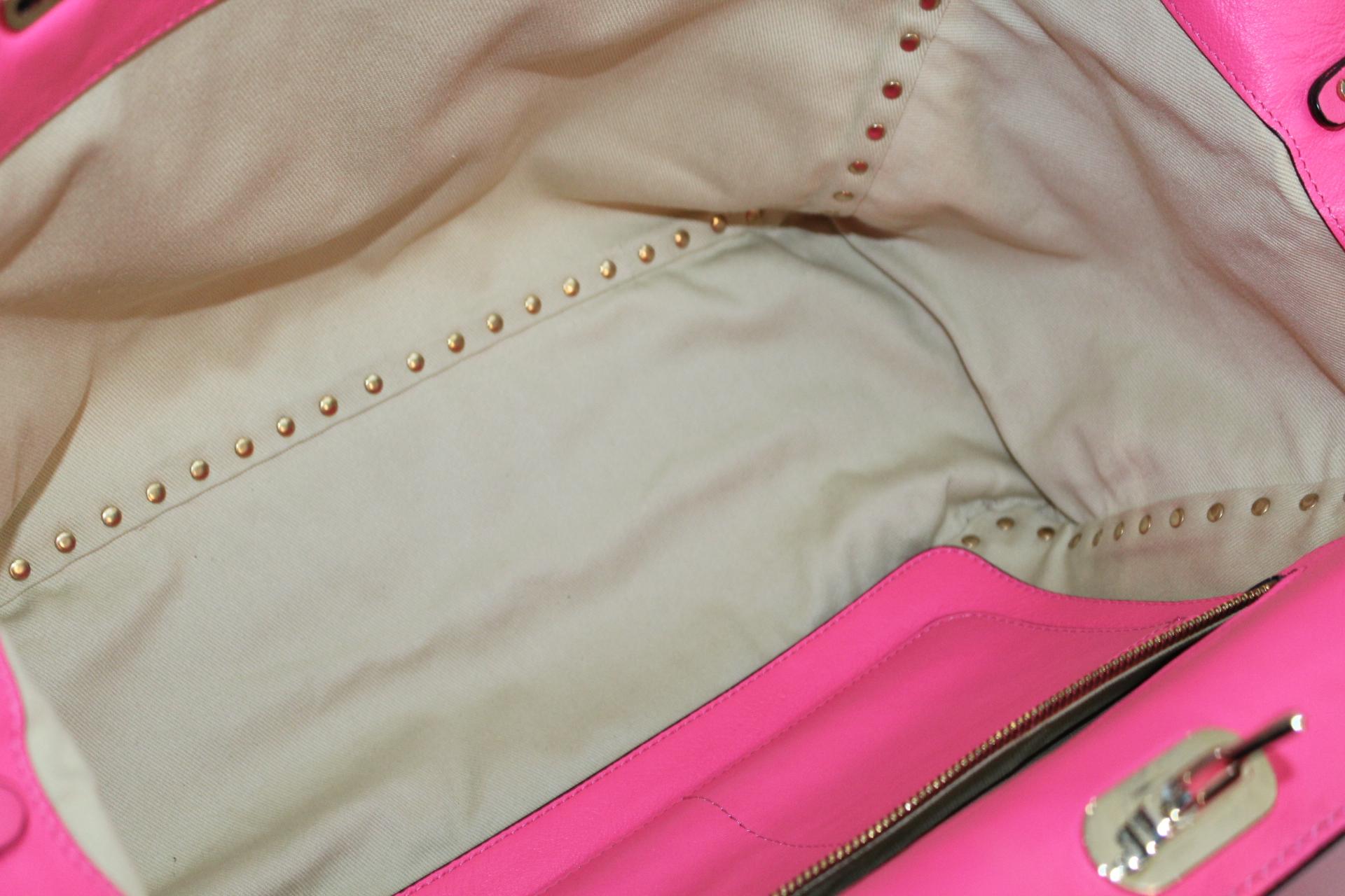 Valentino Pink Leather Rockstud Trapeze Shoulder Bag  1