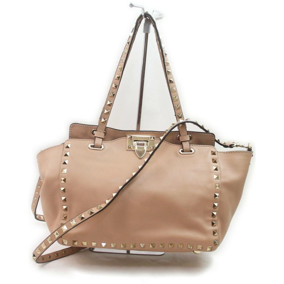 Valentino Pink Leather Rockstud Trapeze Tote Bag with Strap 863144 1