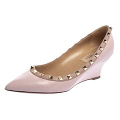 Valentino Pink Leather Rockstud Wedge Pumps Size 37