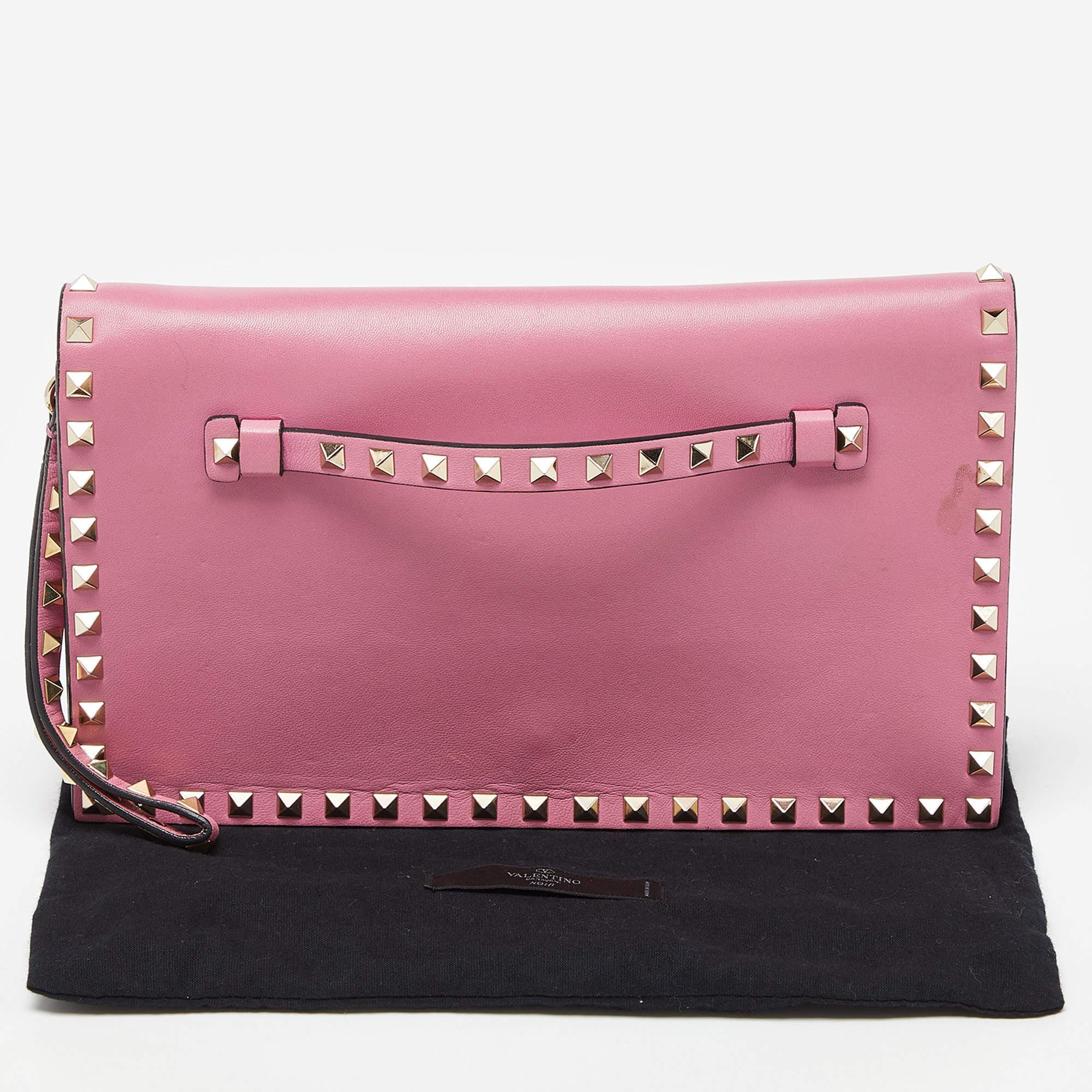 Valentino Pink Leather Rockstud Wristlet Clutch 7