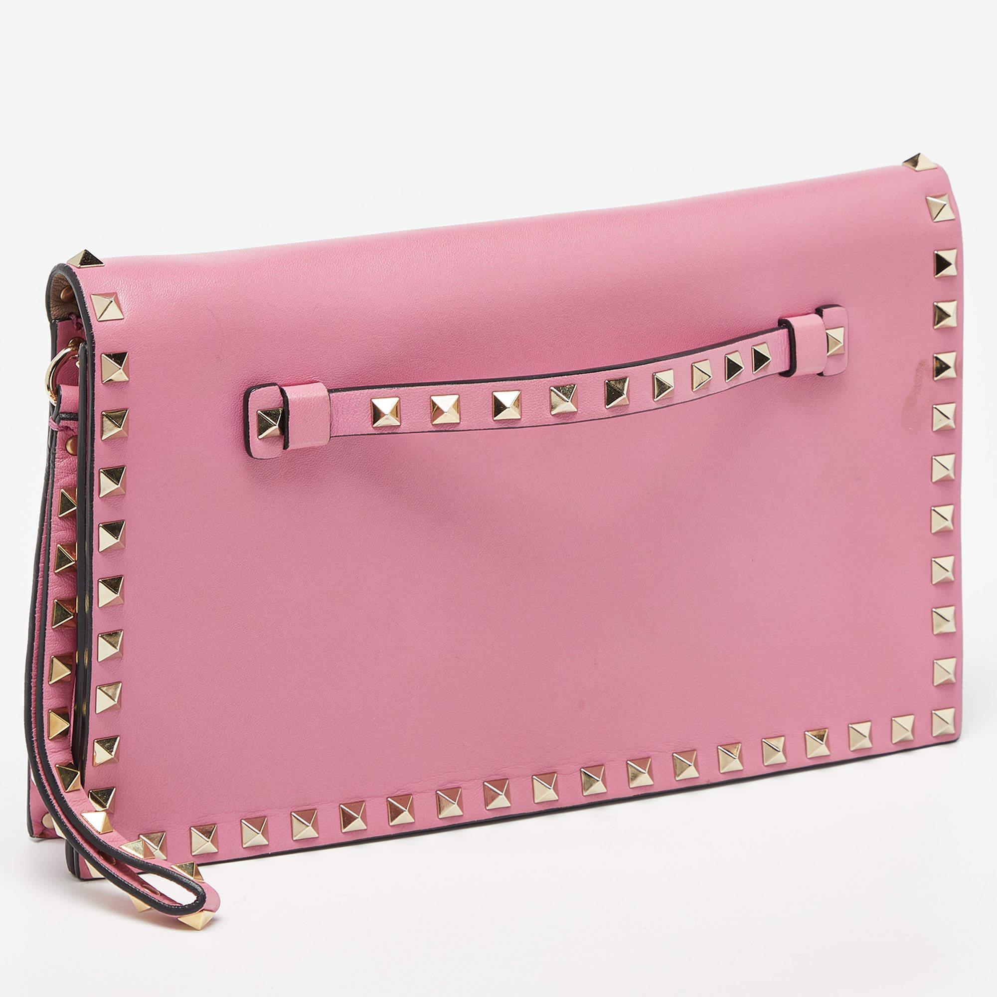 Valentino Pink Leather Rockstud Wristlet Clutch 8