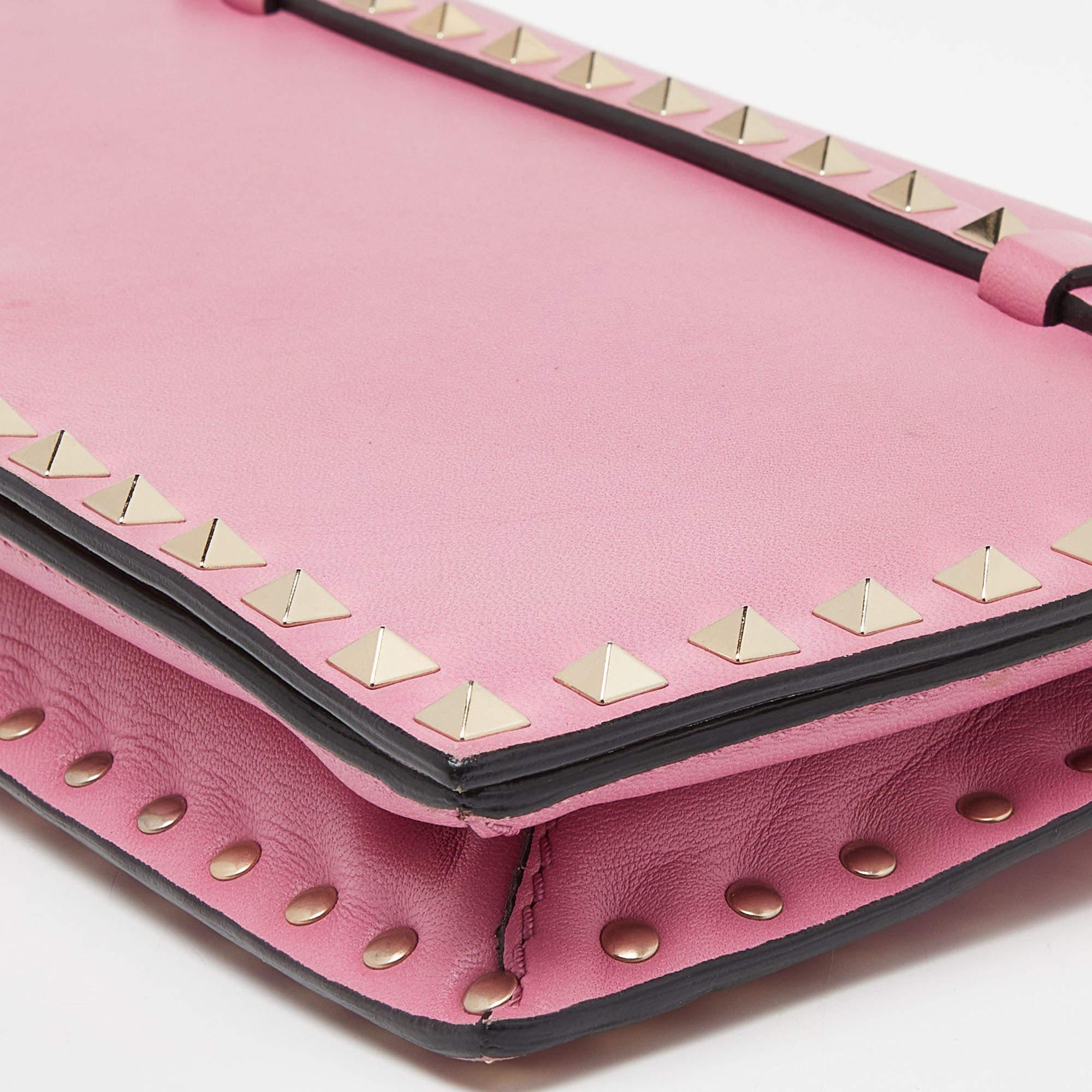Women's Valentino Pink Leather Rockstud Wristlet Clutch