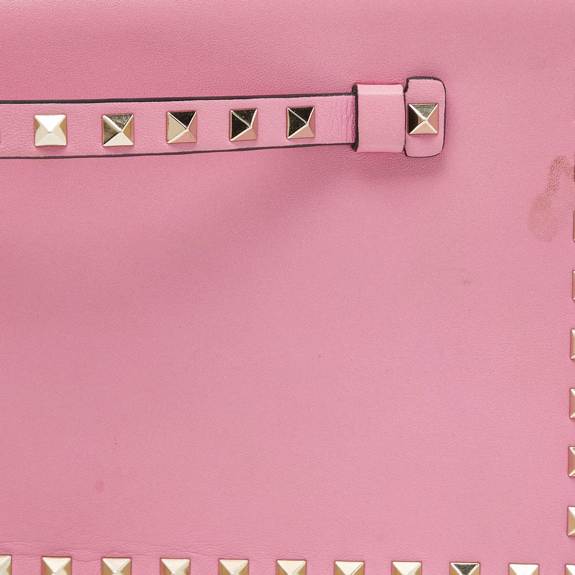 Valentino Pink Leather Rockstud Wristlet Clutch 1