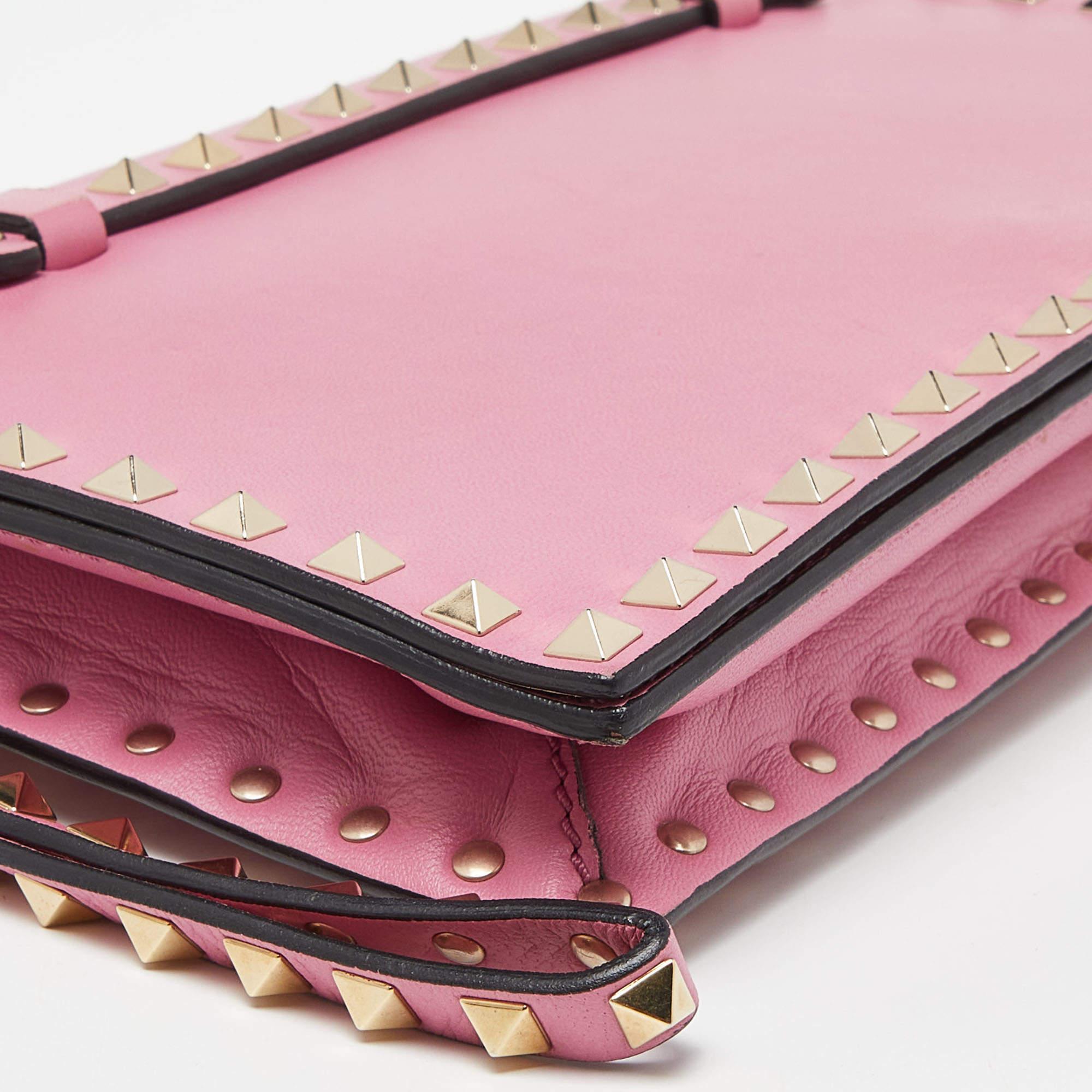 Valentino Pink Leather Rockstud Wristlet Clutch 1