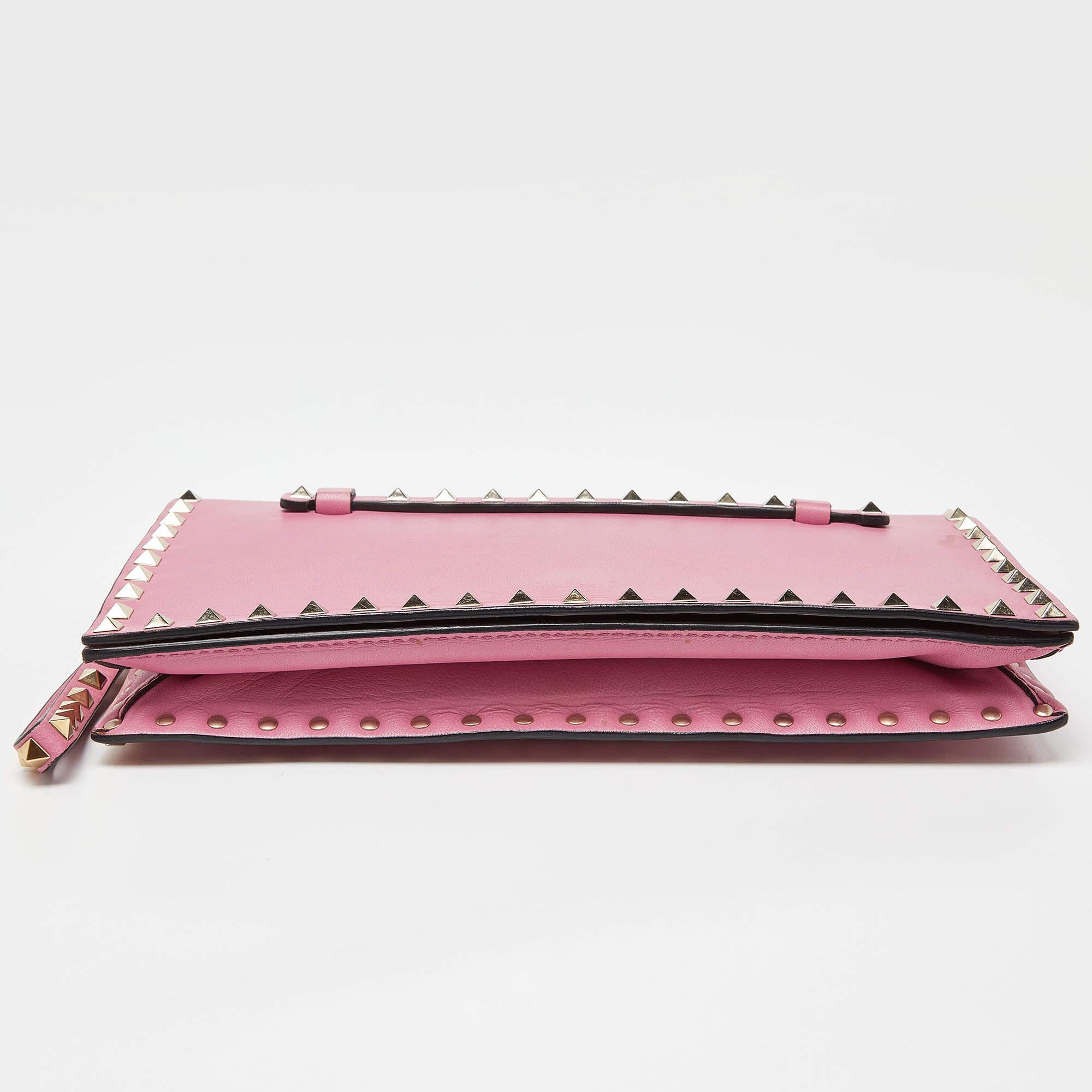 Valentino Pink Leather Rockstud Wristlet Clutch 2