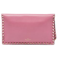 Valentino Pink Leather Rockstud Wristlet Clutch