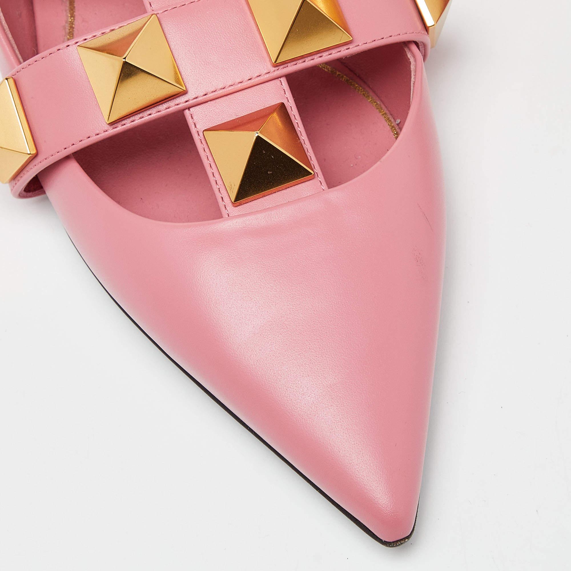 Valentino Pink Leather Roman Stud Ankle Cuff Flat Sandals Size 37 3