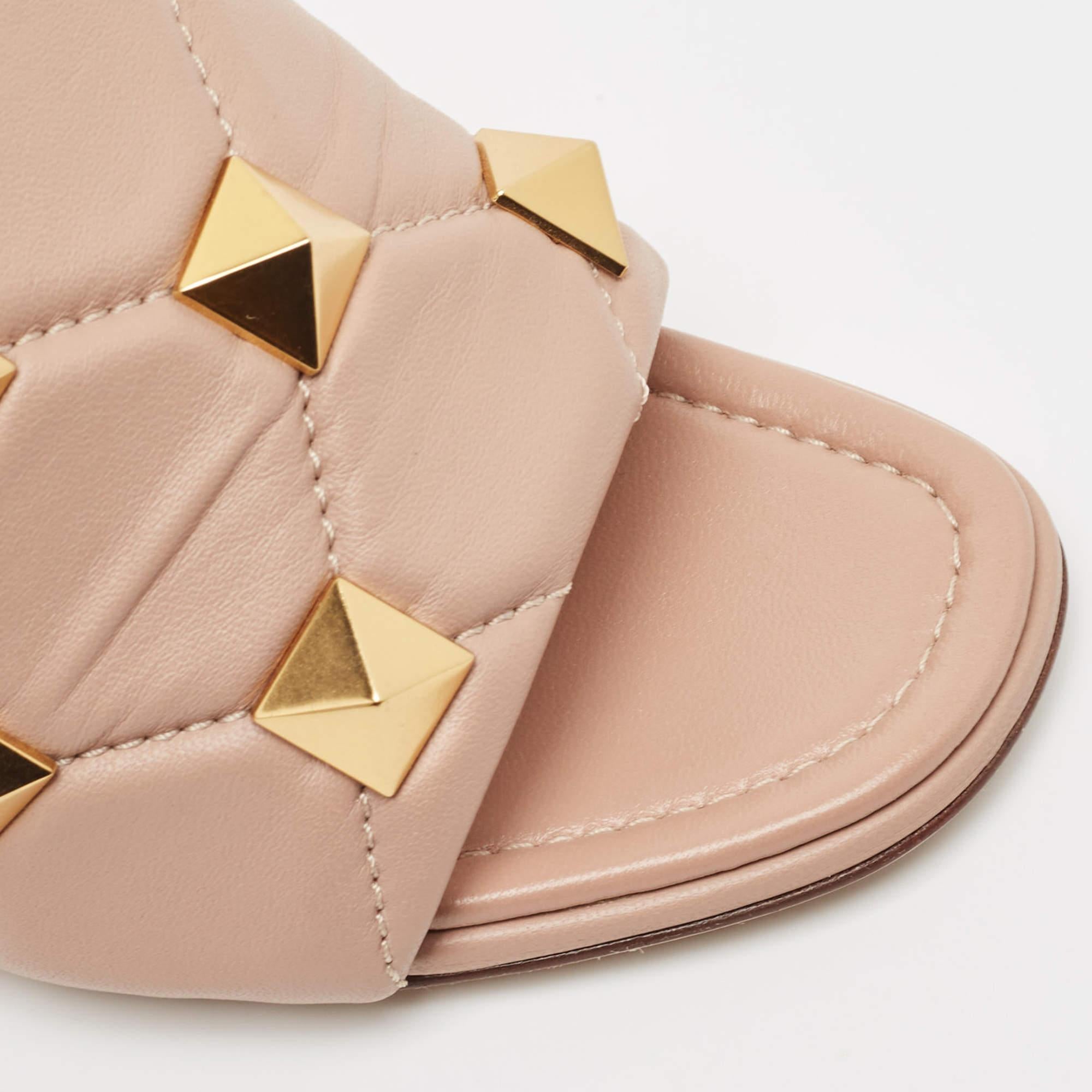 Valentino Pink Leather Roman Stud Slides Size 37.5 3
