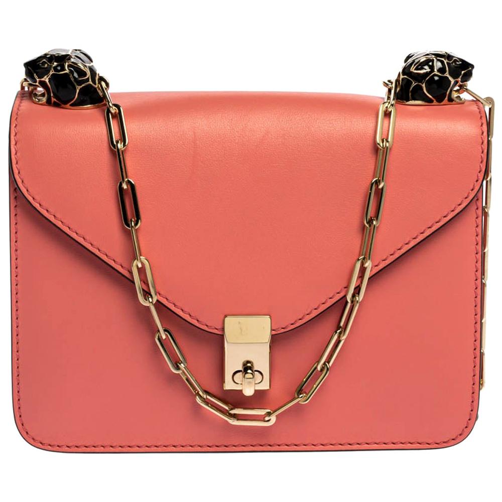 Valentino Pink Leather Small Flap Enamel Panther Shoulder Bag at 1stDibs
