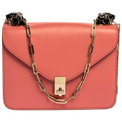Valentino Pink Leather Small Flap Enamel Panther Shoulder Bag