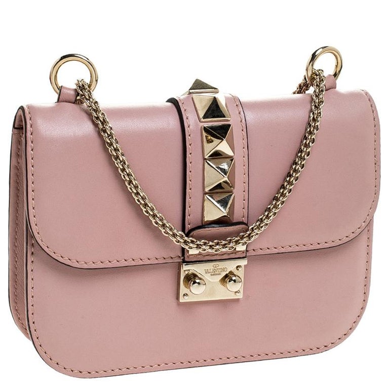 Valentino Pink Leather Small Glam Lock Chain Shoulder Bag For Sale at ...