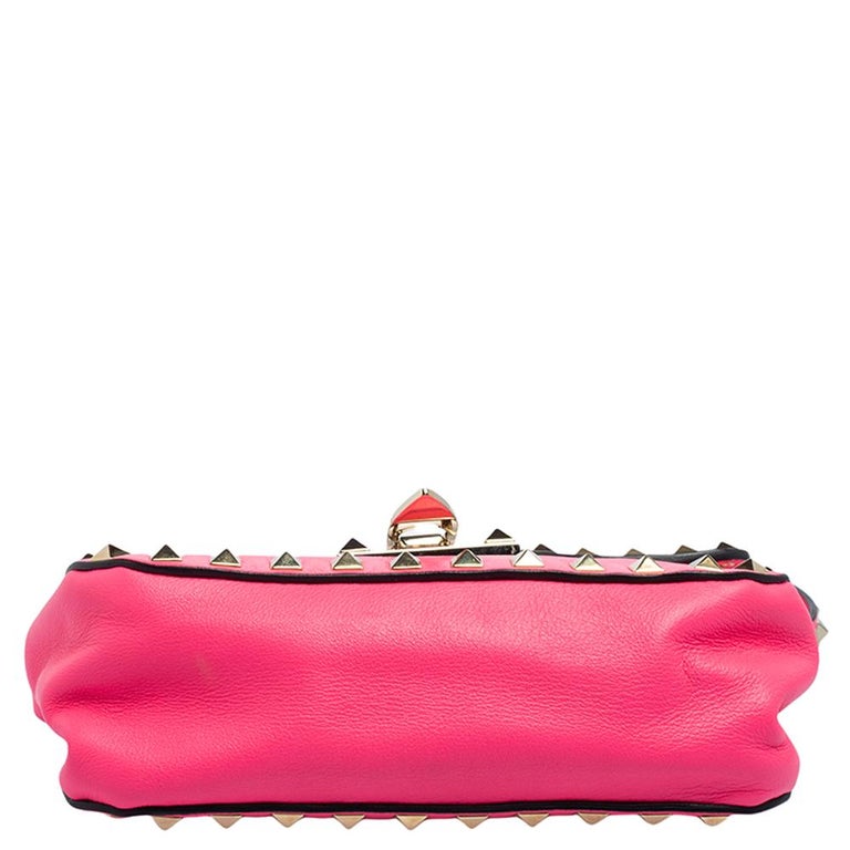 Valentino Neon Pink Leather Mini Rockstud Flap Crossbody Bag at 1stDibs