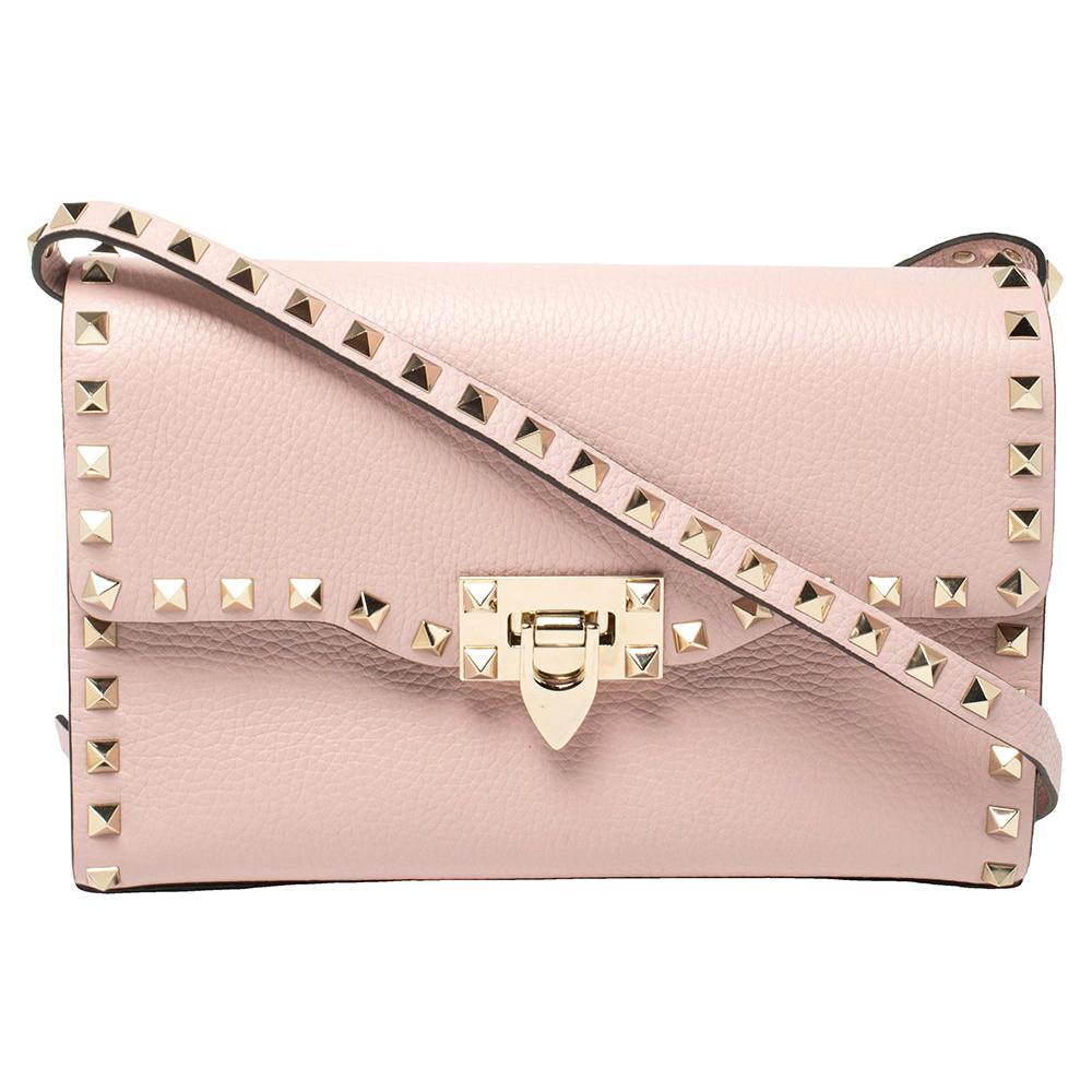 Valentino Pink Leather Small Rockstud Crossbody Bag