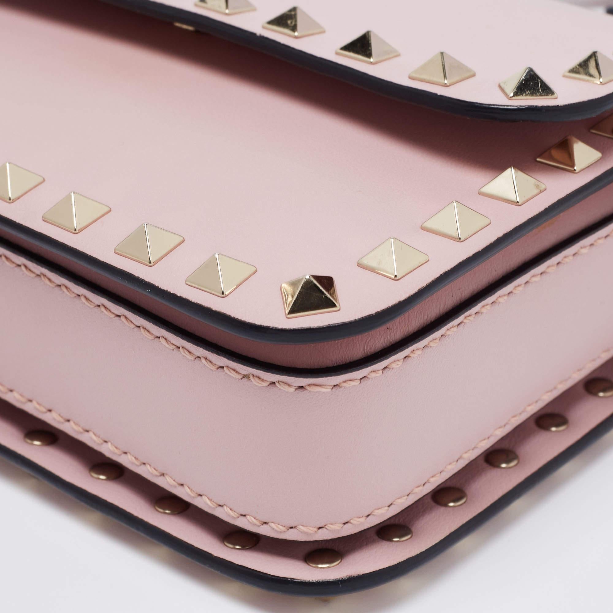 Valentino Pink Leather Small Rockstud Flap Crossbody Bag 8