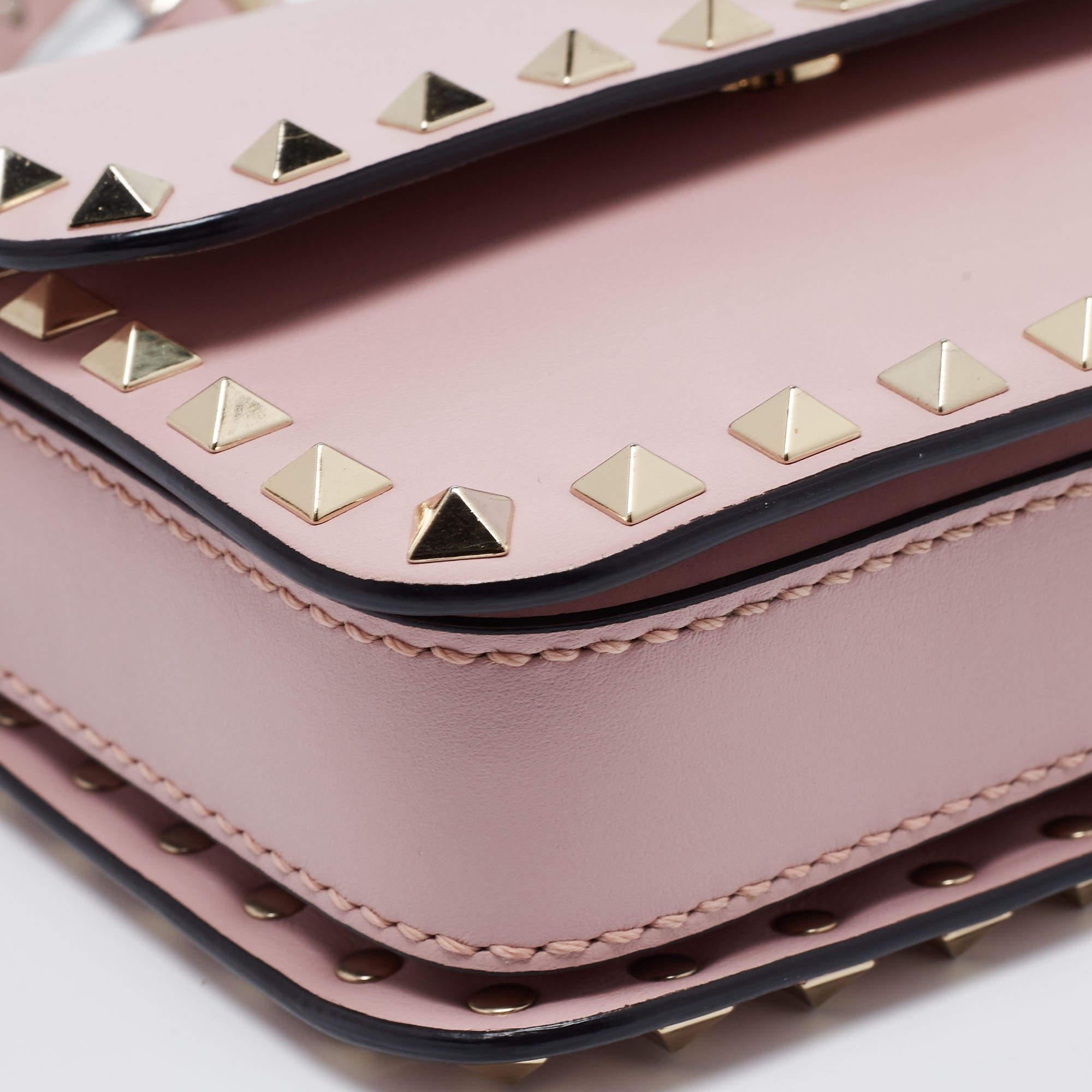 Valentino Pink Leather Small Rockstud Flap Crossbody Bag 9