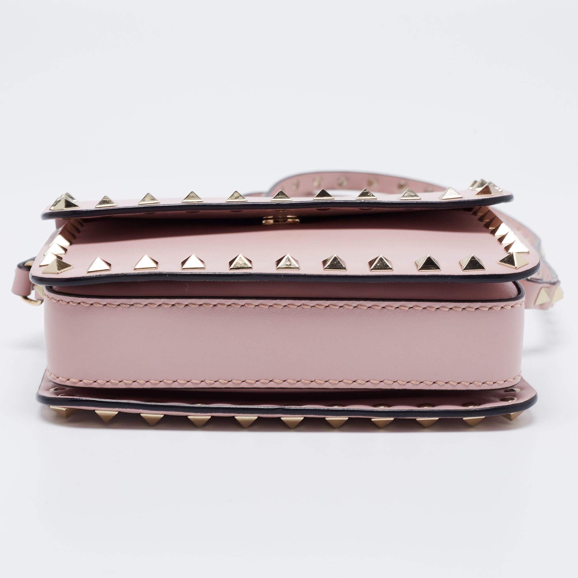 Valentino Pink Leather Small Rockstud Flap Crossbody Bag 1