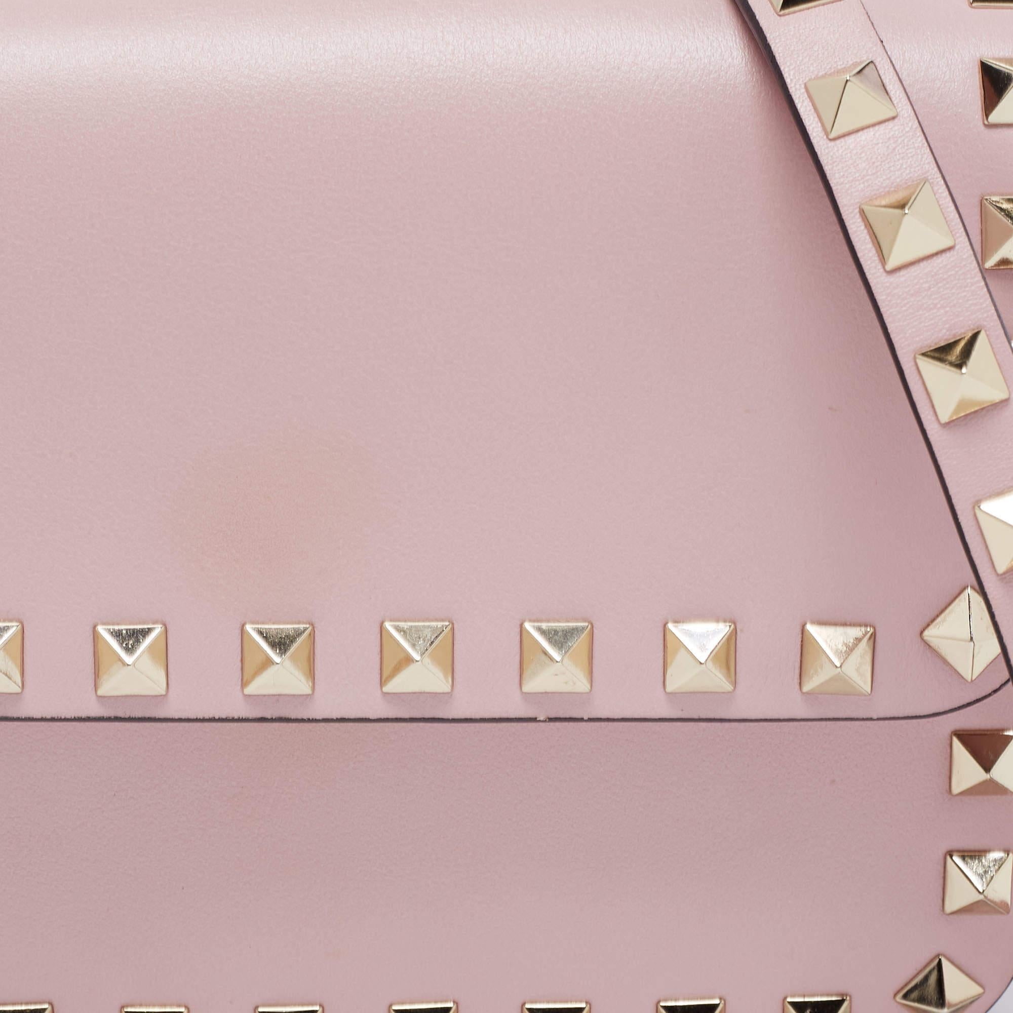 Valentino Pink Leather Small Rockstud Flap Crossbody Bag 2