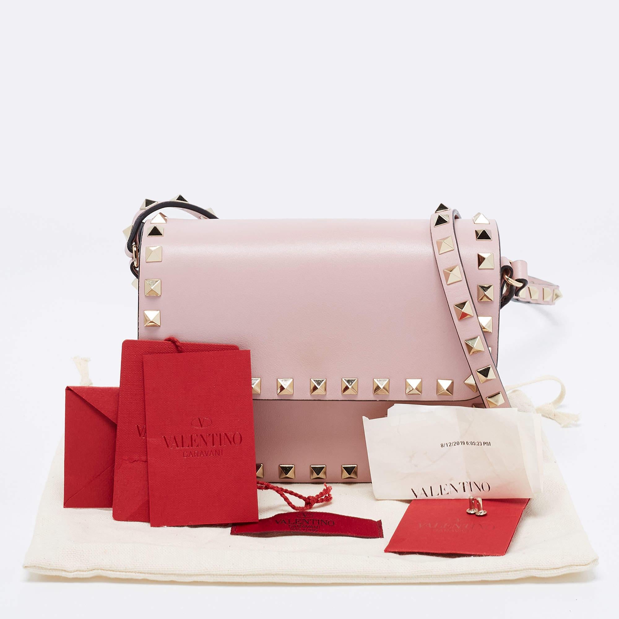Valentino Pink Leather Small Rockstud Flap Crossbody Bag 3
