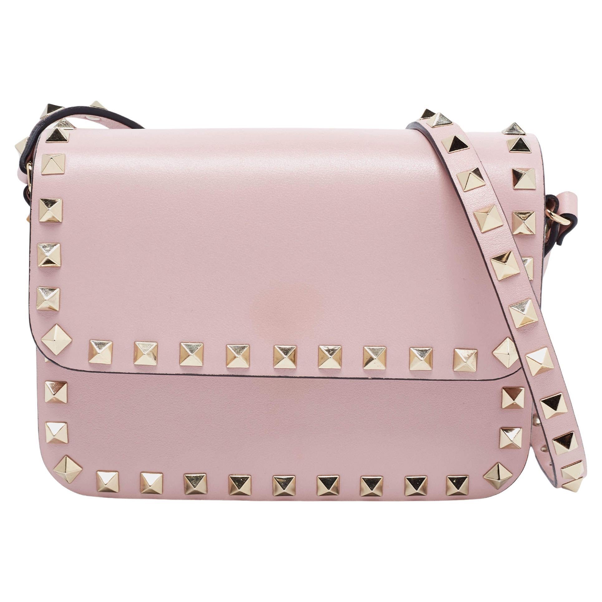 Valentino Pink Leather Small Rockstud Flap Crossbody Bag