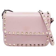 Valentino Pink Leather Small Rockstud Flap Crossbody Bag