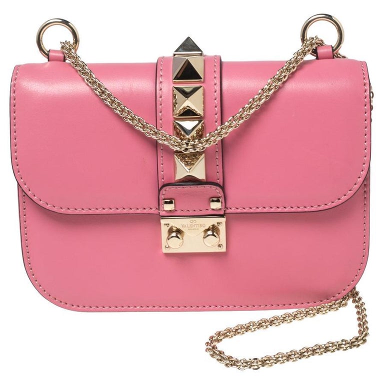 Valentino Pink Leather Small Rockstud Glam Lock Flap Bag at 1stDibs | valentino  rockstud bag pink